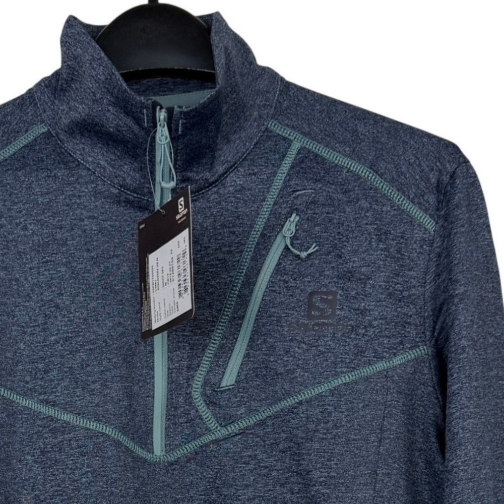 NEW Salomon Discovery HZ Half Zip Pullover Mens Medium Blue Ski Hike Run $89